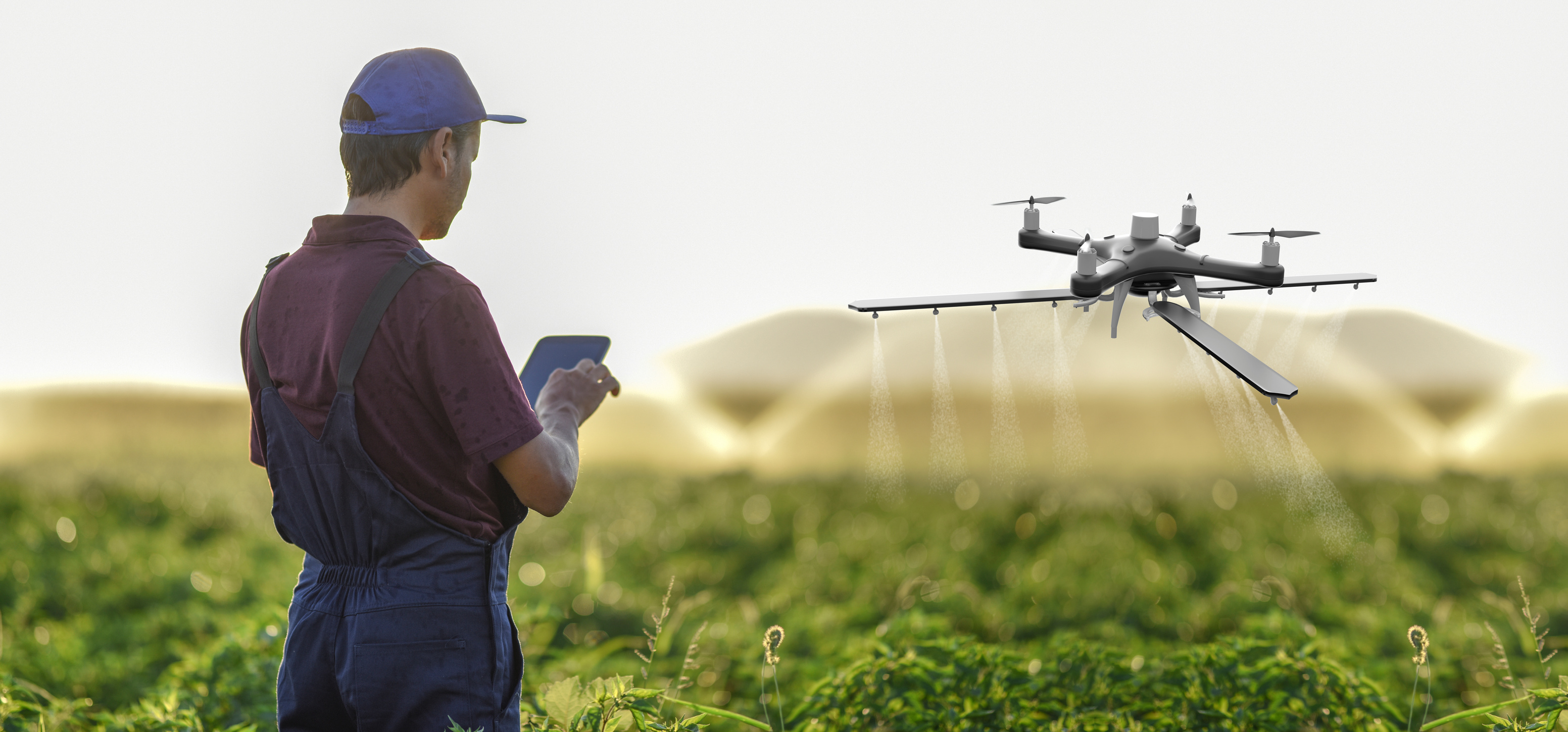 Farmer operating smart-farming drone